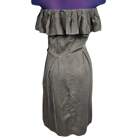 Banana Republic Olive Green 100% Silk Off the Shoulder Mini Dress Size 0 Q60 - Picture 6 of 11